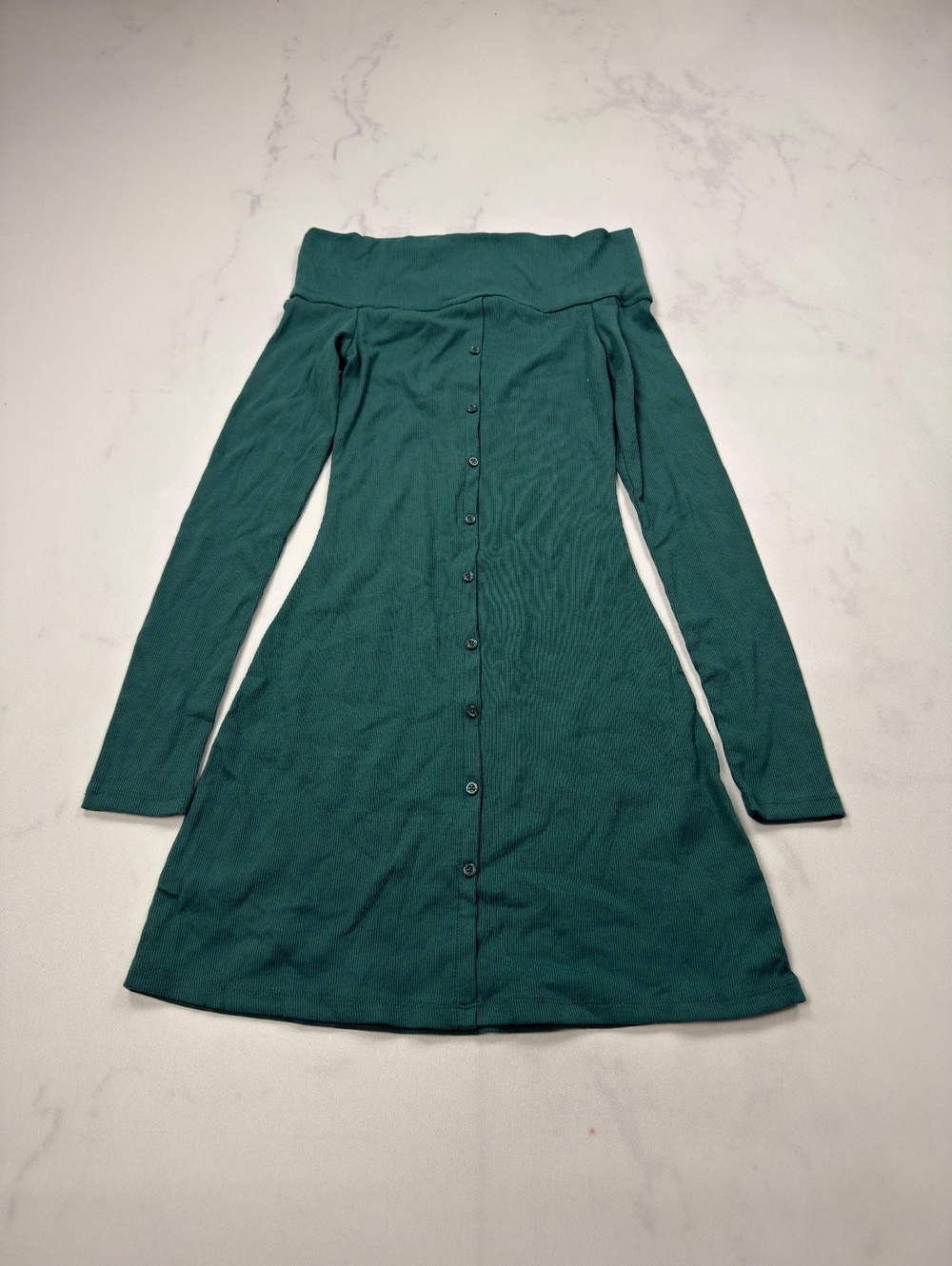 Wild Fable Off Shoulder Button Front Dress Green Knit A-Line - Womens XXS NWT
